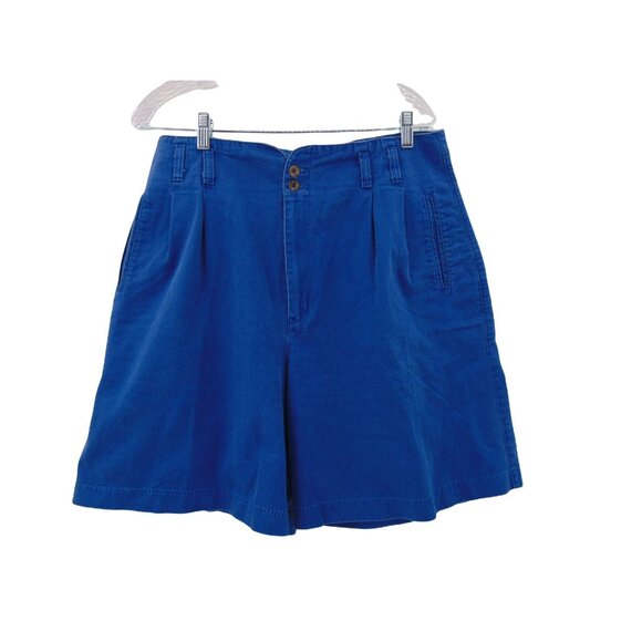 Vintage 80s Merona Blue Shorts 16 Womens High Paper Bag Waist Pleated Wide Leg - Picture 1 of 9